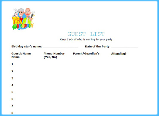 Big Idea Balloons Guest Party Tracker
